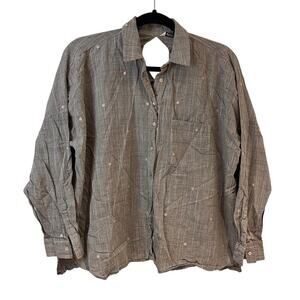 Zara Gray Button Front Embroidered Stars Blouse Top Size M